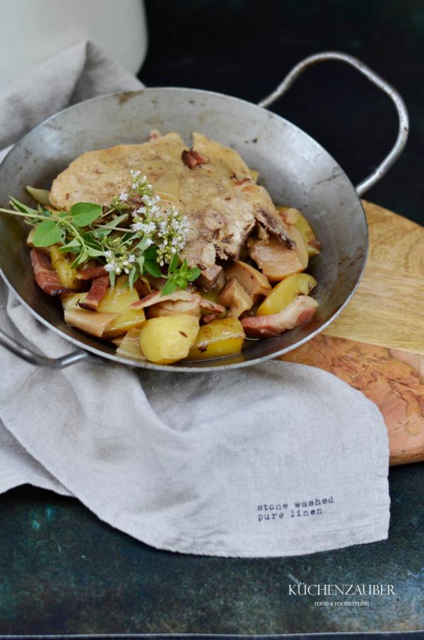 Holzfäller Kotelette mit Kartoffeln und Steinpilzen - Küchenzauber
